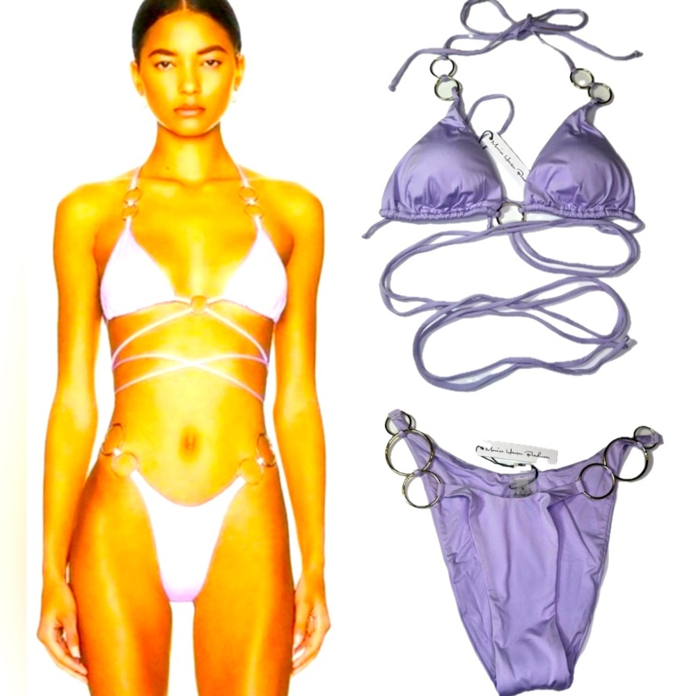 Monica Hansen Ring Bikini Set Lavender Strappy Swim Small NWT Resort